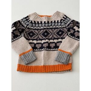 Stella McCartney Kids Fair Isle Chunky Knit Sweater Orange Beige Size 6 Years